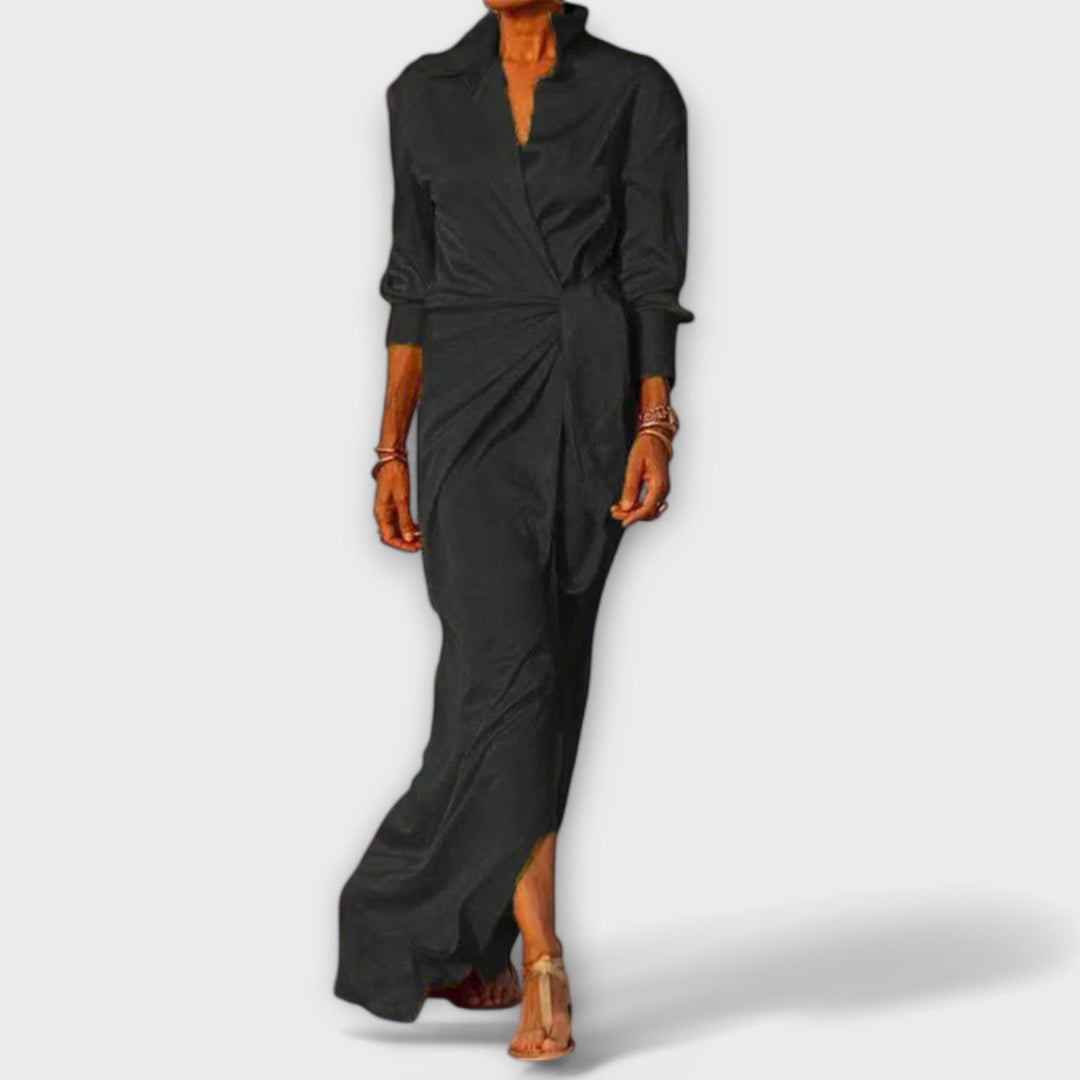 Elegant Women's Dress with Tie Belt and Long Sleeves