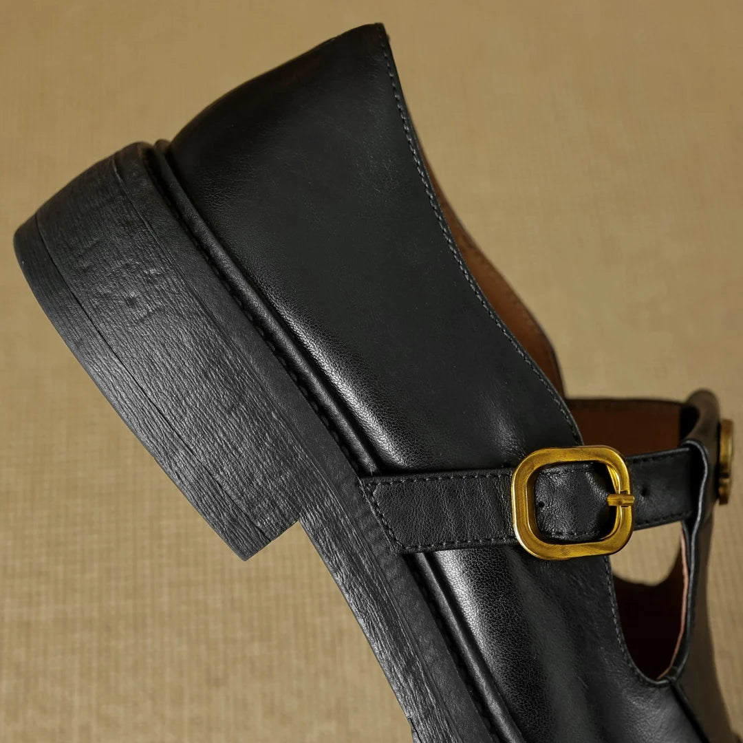 CARMELLA | Vintage Round Toe Moccasins with Metal Buckle