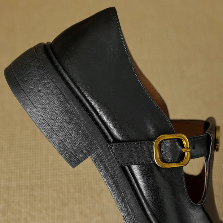 CARMELLA | Vintage Round Toe Moccasins with Metal Buckle