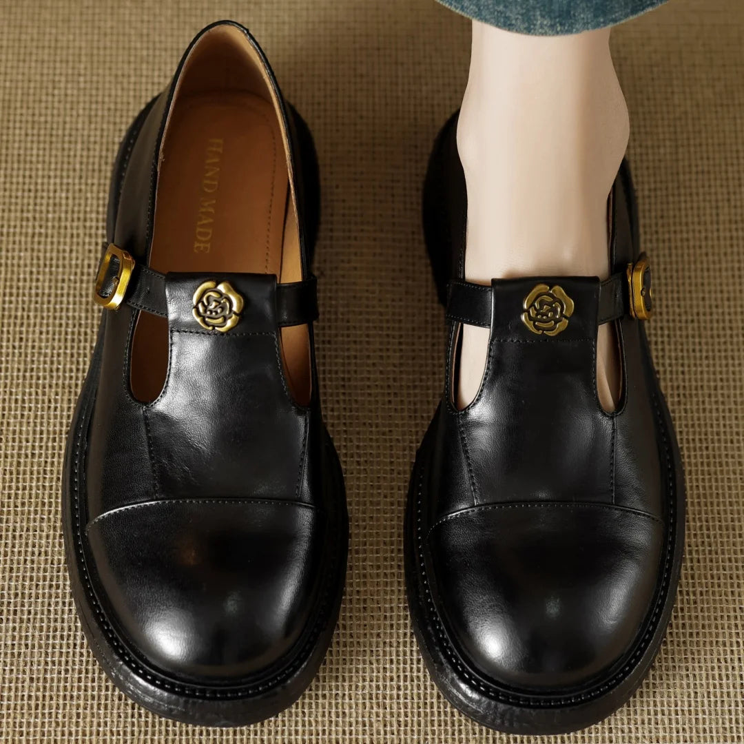 CARMELLA | Vintage Round Toe Moccasins with Metal Buckle