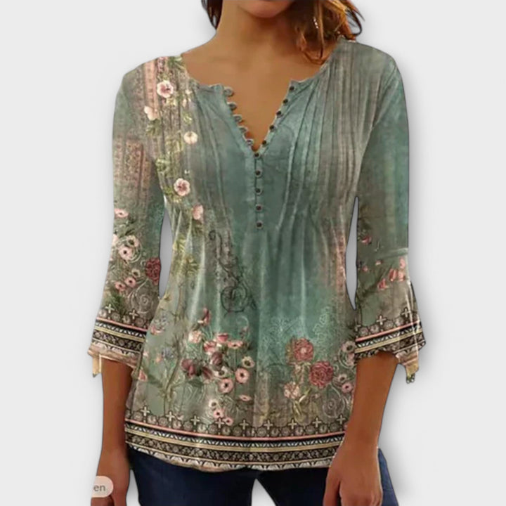 Juliane - V-Neck Blouse with Sleeves