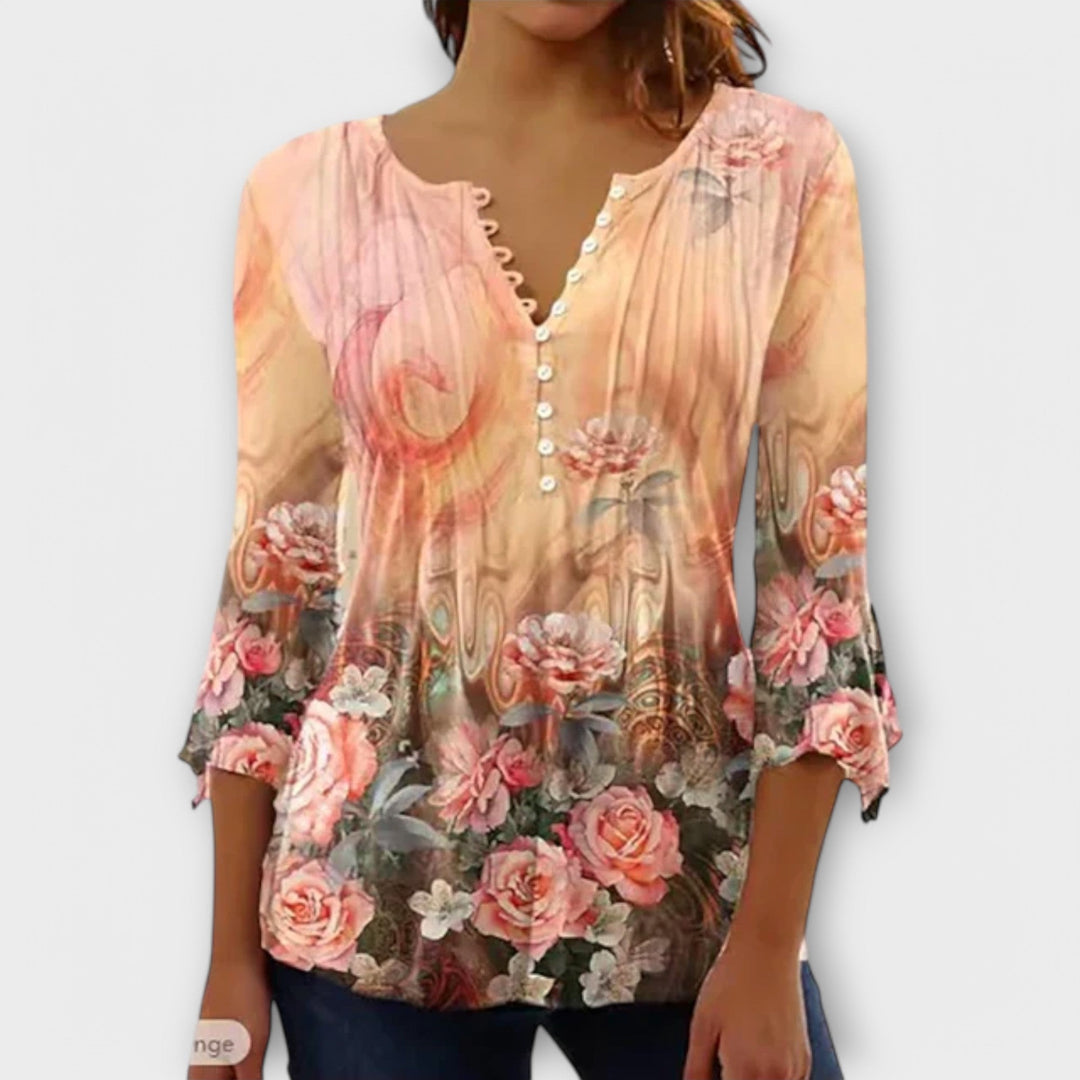 Juliane - V-Neck Blouse with Sleeves