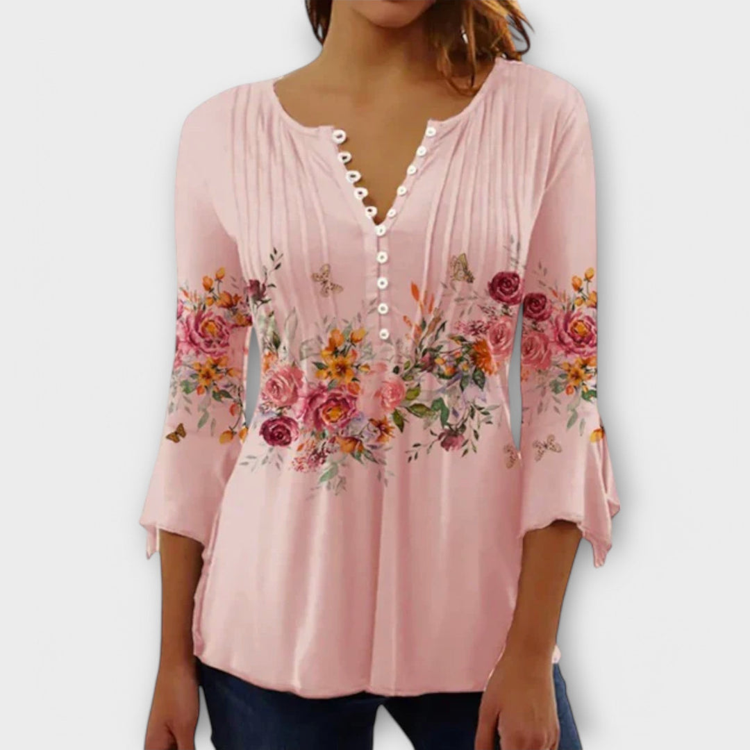 Juliane - V-Neck Blouse with Sleeves