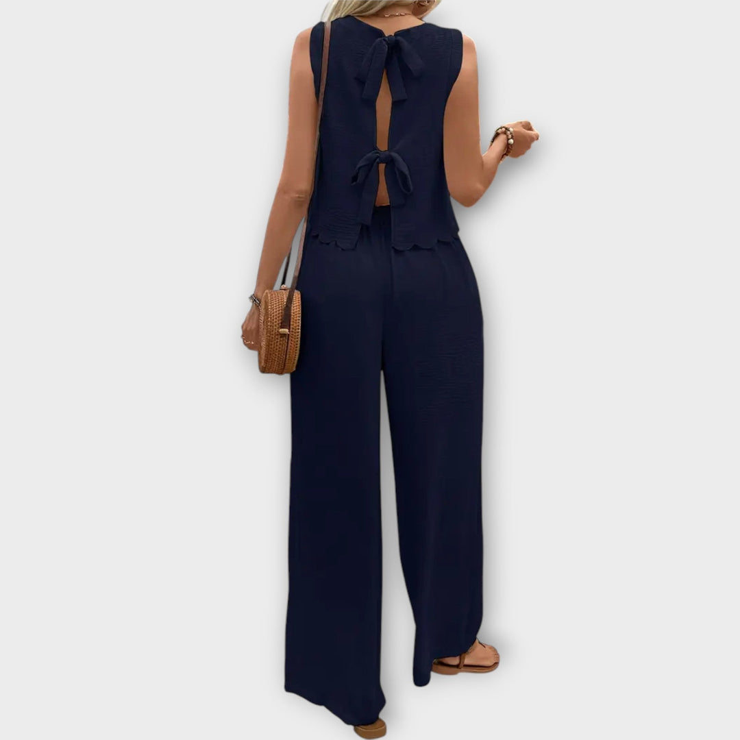 Valeria - Vest with Petal Edge & Long Pants