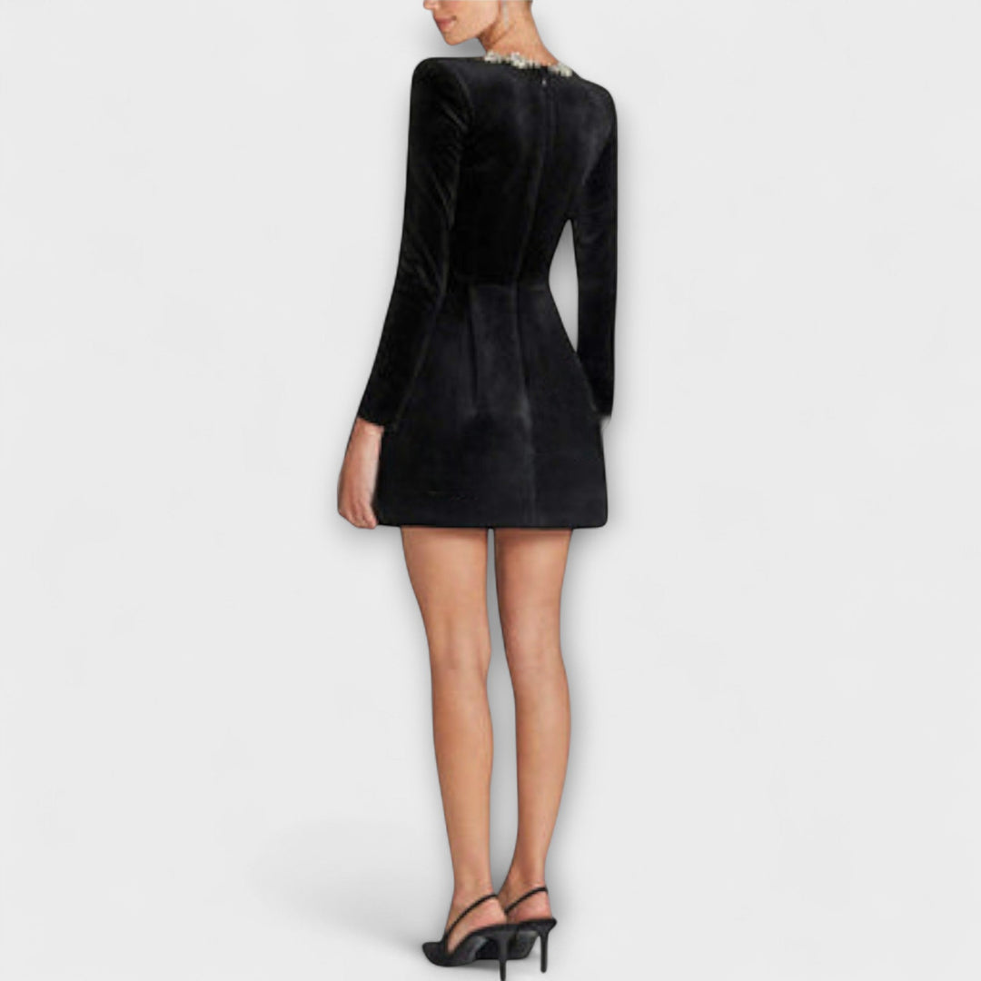 Wren - Velvet Mini Dress with Jewel Embellishments