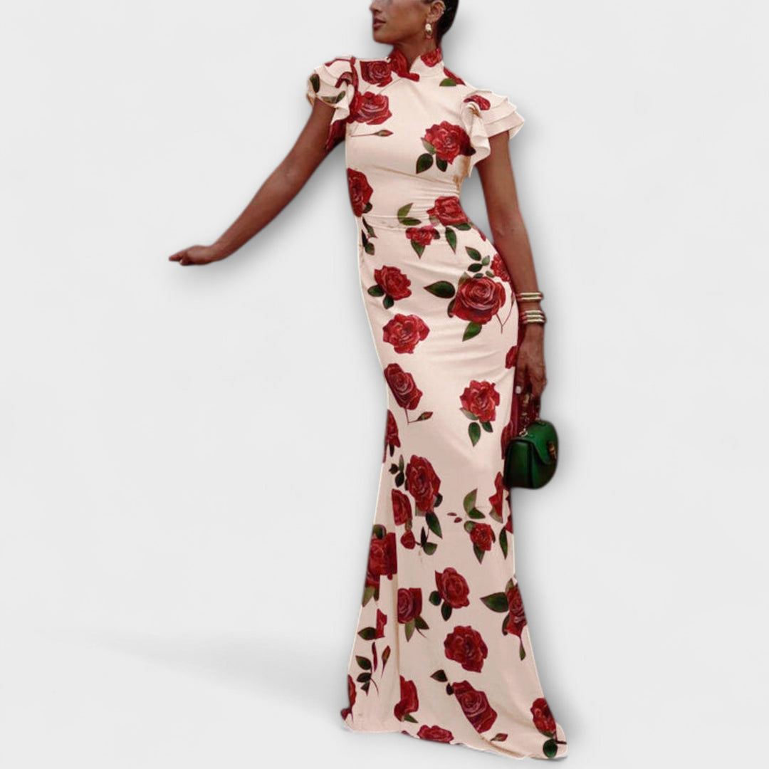 Luna - Maxi dress with floral print, tiered cut, and bell sleeves