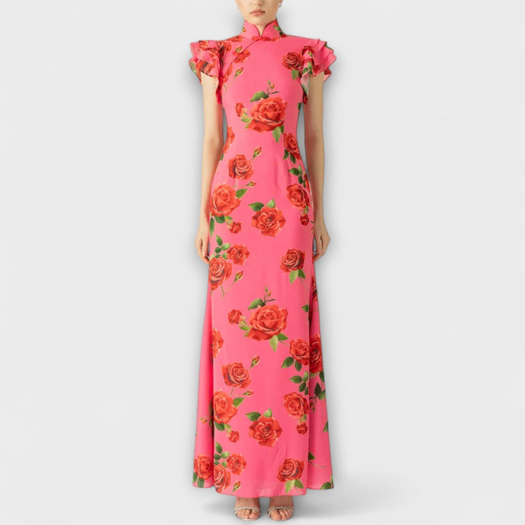 Luna - Maxi dress with floral print, tiered cut, and bell sleeves