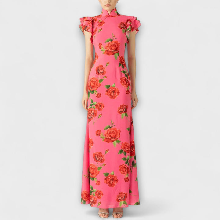 Luna - Maxi dress with floral print, tiered cut, and bell sleeves