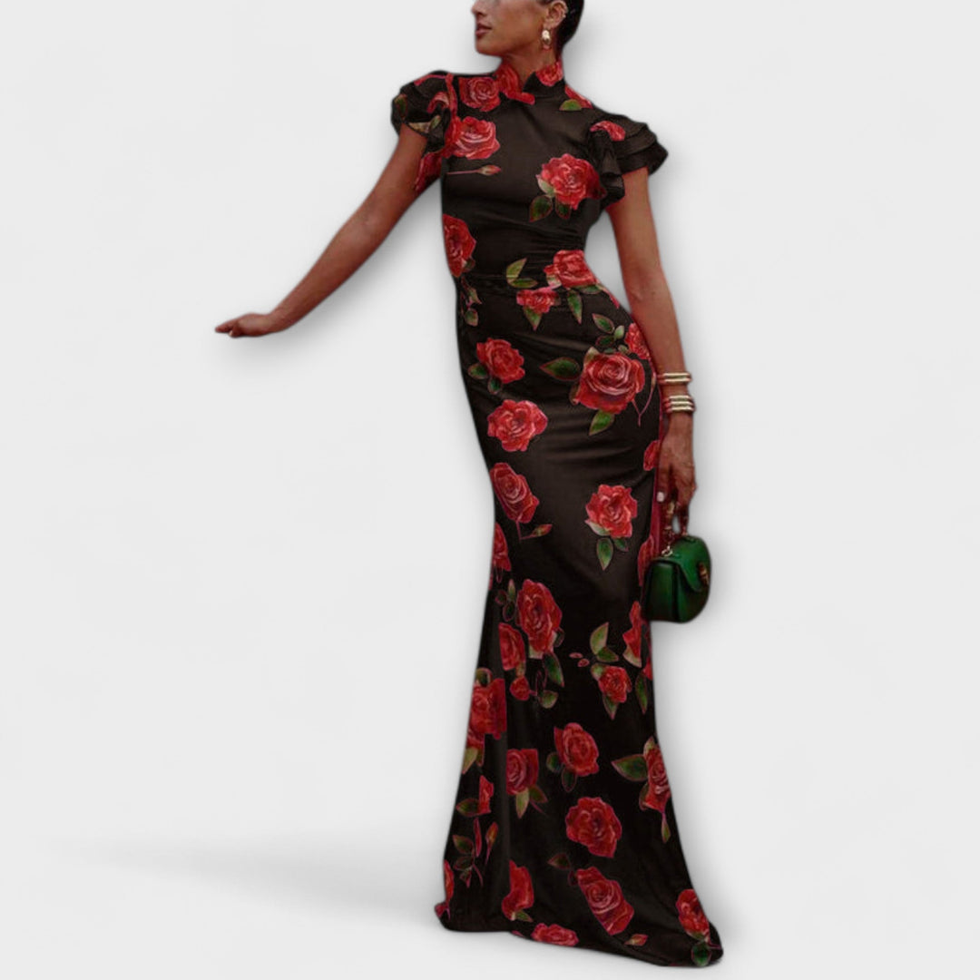 Luna - Maxi dress with floral print, tiered cut, and bell sleeves
