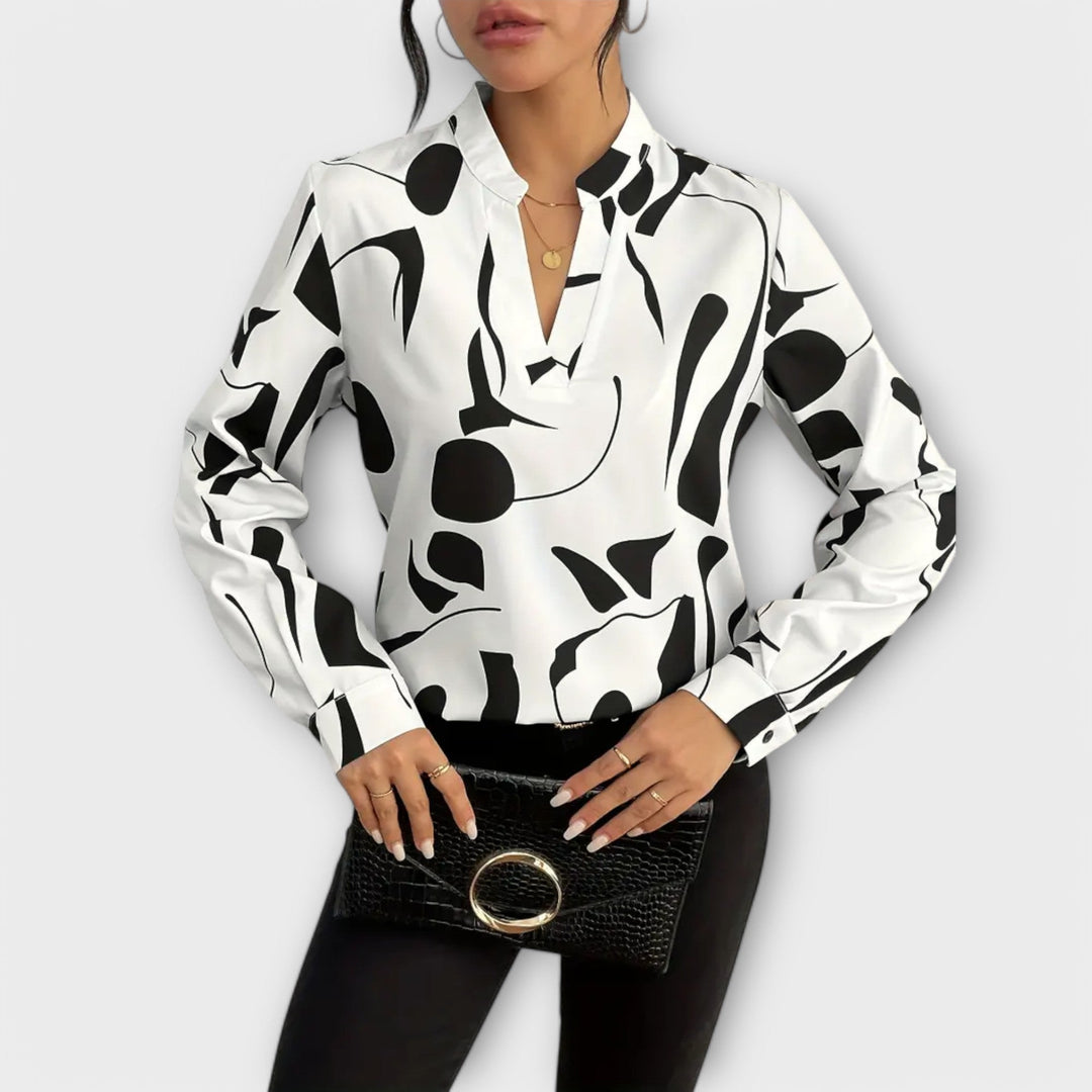 Elegant Long-Sleeve Blouse with Pointed Neckline