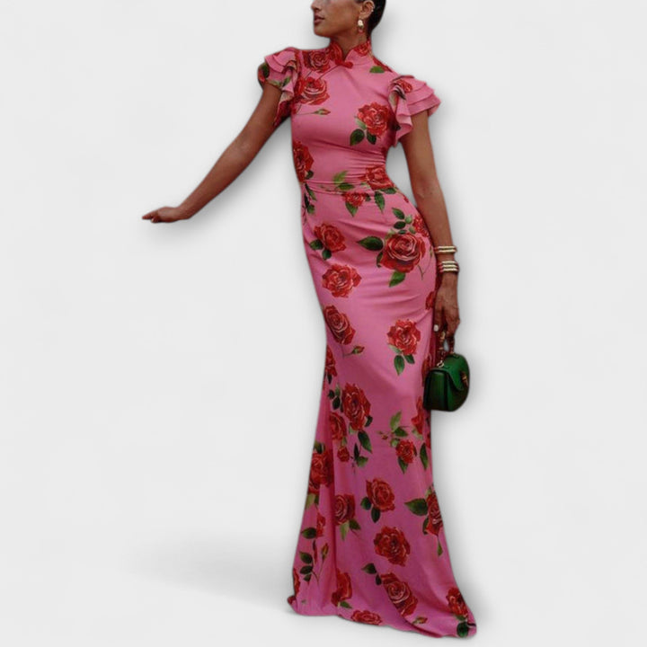 Luna - Maxi dress with floral print, tiered cut, and bell sleeves