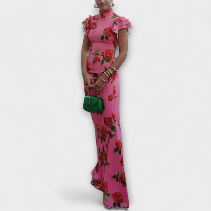Luna - Maxi dress with floral print, tiered cut, and bell sleeves