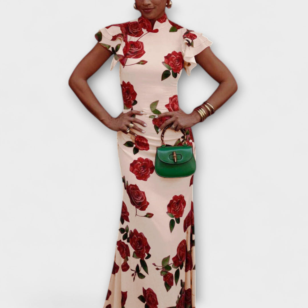 Luna - Maxi dress with floral print, tiered cut, and bell sleeves