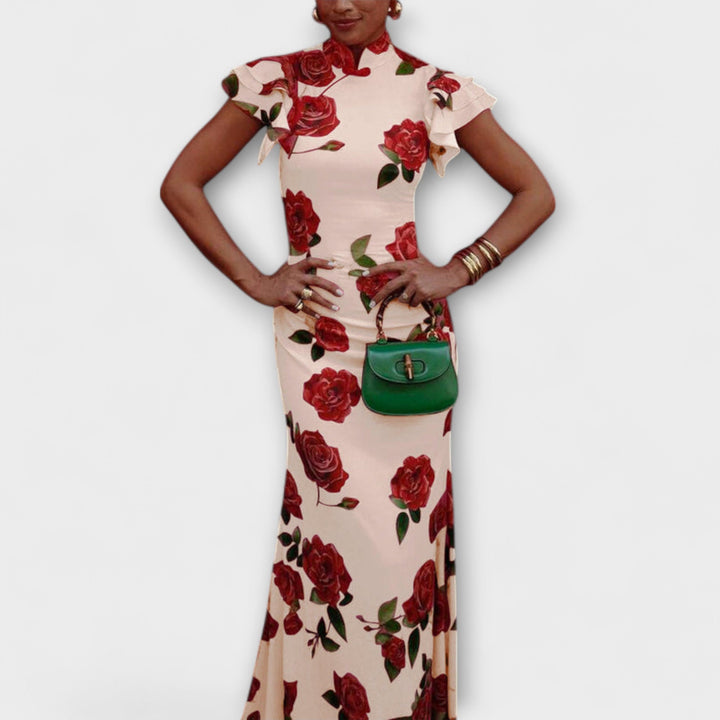 Luna - Maxi dress with floral print, tiered cut, and bell sleeves