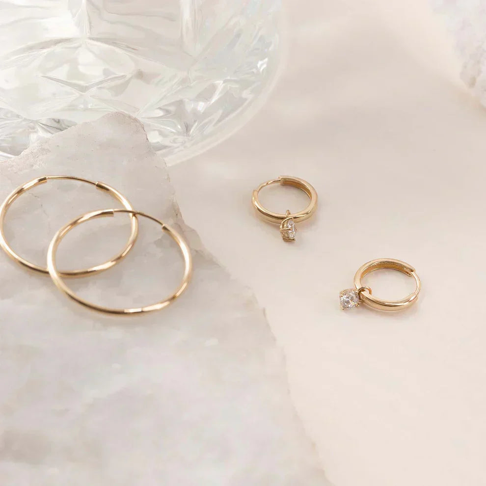 14K Gold Moonbeam Stone Hoop Earrings