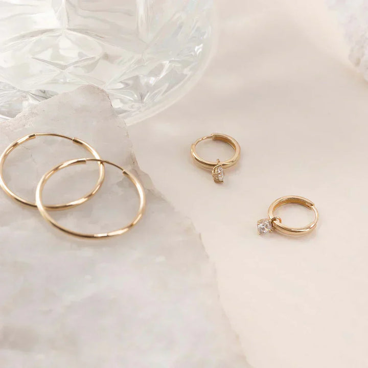 14K Gold Moonbeam Stone Hoop Earrings