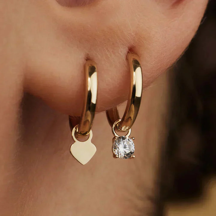 14K Gold Moonbeam Stone Hoop Earrings