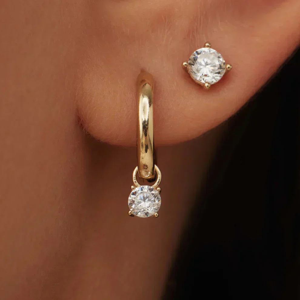 14K Gold Moonbeam Stone Hoop Earrings