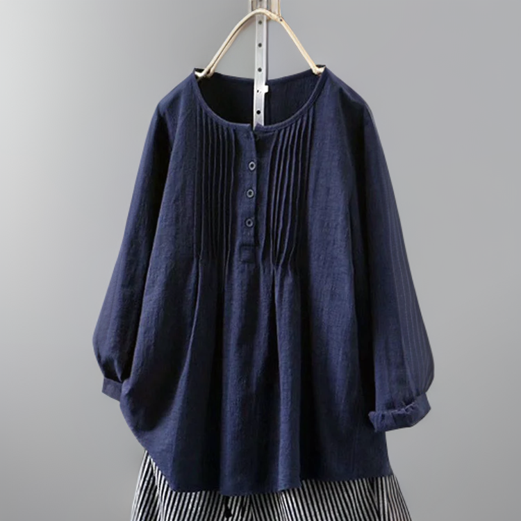 Farah┃Folded Solid Casual Tunic with Buttons