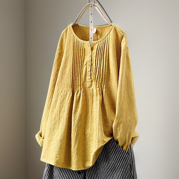 Farah┃Folded Solid Casual Tunic with Buttons