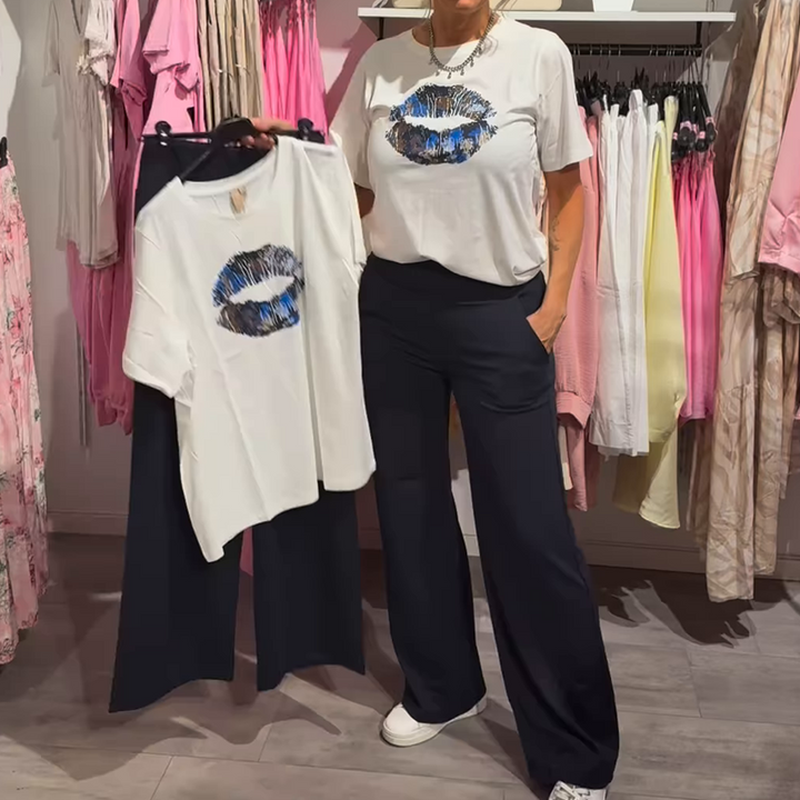 2-piece set with printed top and pants for women