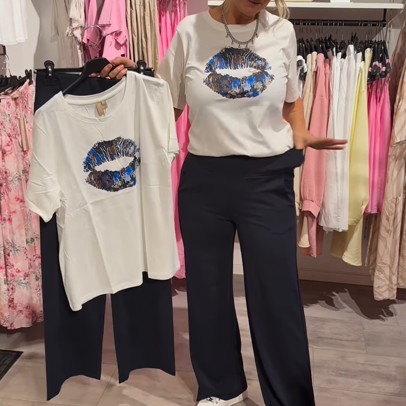 2-piece set with printed top and pants for women