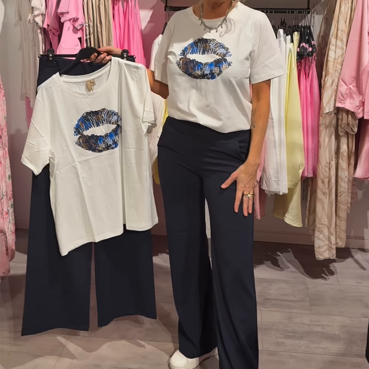 2-piece set with printed top and pants for women