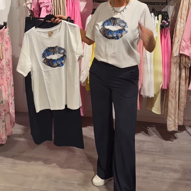 2-piece set with printed top and pants for women
